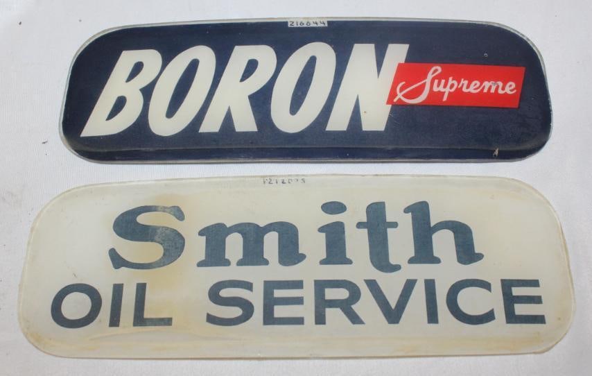 Group of 2 Boron Supreme and Smith Oil Service Gas Pump Ad Glass (1 of 2)