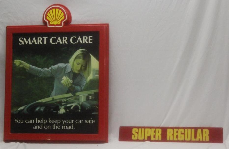 Group of 2 Shell Oil Smart Car Care Plastic Adverising Signs (1 of 6)