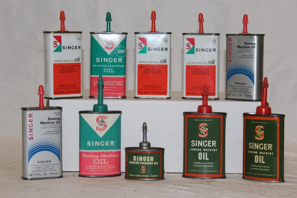 Group of 10 Singer Sewing Machine Oiler Cans (1 of 2)