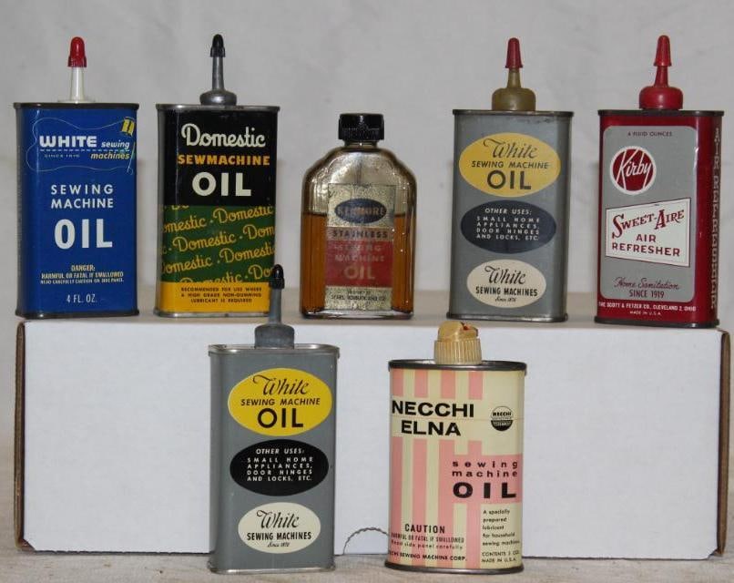 Group of 7 Sewing Machine Oiler Cans Domestic, White, Kirby (1 of 2)