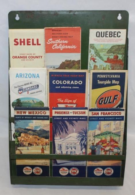 Green Service Station Wall Mount Map Rack Display with 14 Maps (1 of 5)