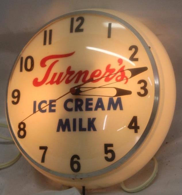 Turner's Dairy Milk & Ice Cream Advertising Light-Up Clock (1 of 5)