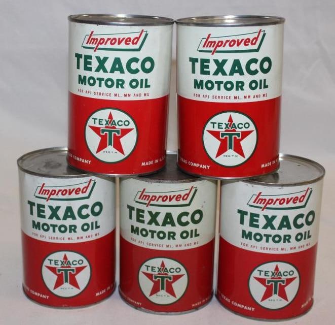 Group of 5 Texaco Improved Metal One Quart Oil Cans (1 of 2)