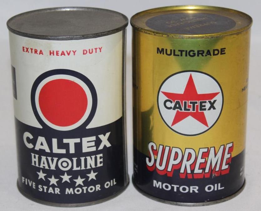 Group of 2 Caltex Texaco One Liter Metal Oil Cans (1 of 4)