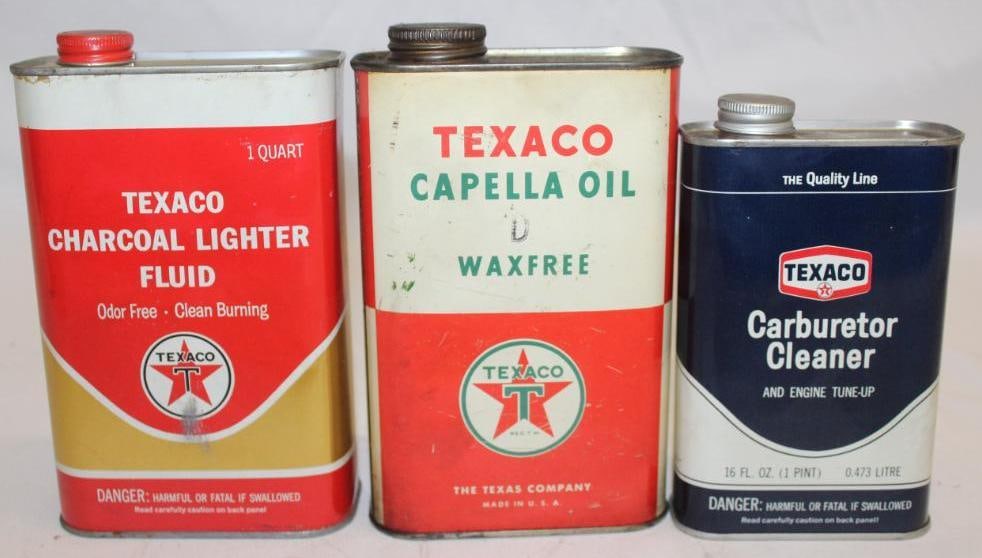 Group of Texaco Product Cans; Oil, Cleaner, and Lighter Fluid (1 of 2)
