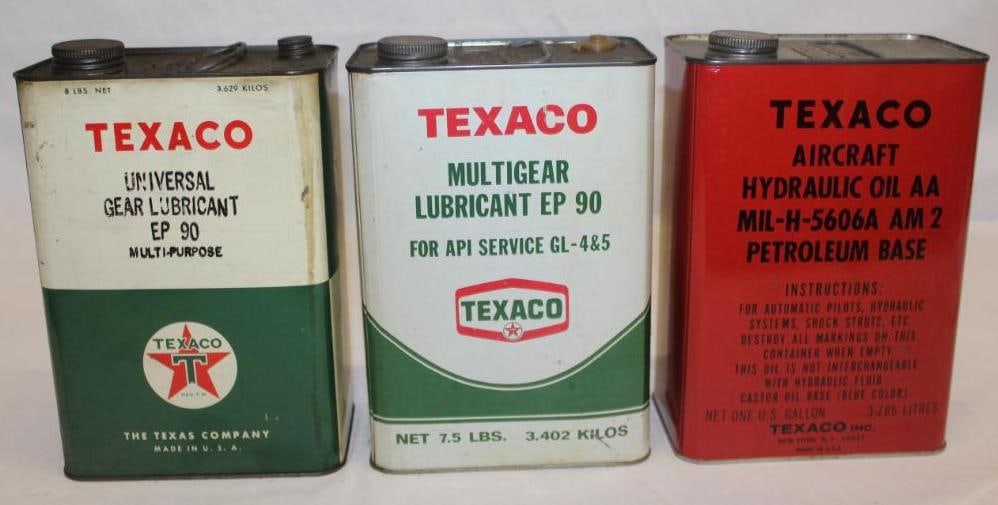Group of 3 Texaco One Gallon Cans; Aircraft Oil & Gear Lube (1 of 2)