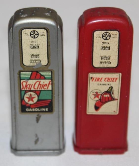 Pair of Texaco Fire Chief and Sky Chief Gas Pump Salt & Pepper Shakers; Louisville, KY: Both are in good conditon