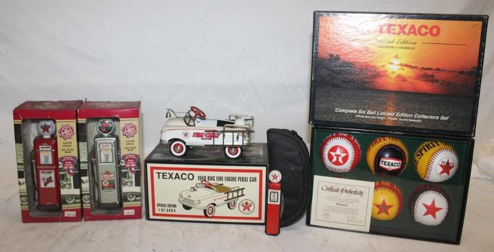 Group of Texaco Advertising Gas Pump Banks Pedal Car and Baseballs (1 of 4)