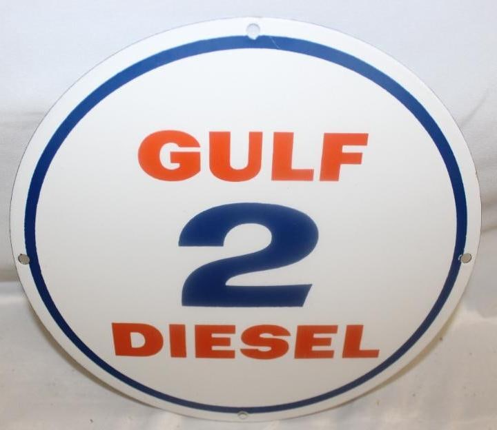 Gulf Diesel 2 Porcelain Gas Pump Plate Sign (1 of 2)