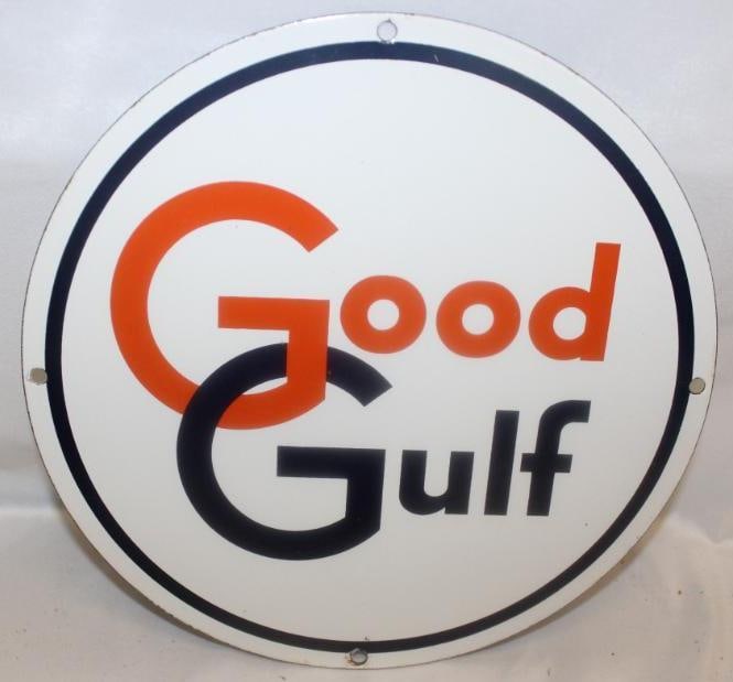 Good Gulf Porcelain Gas Pump Plate Sign (1 of 2)