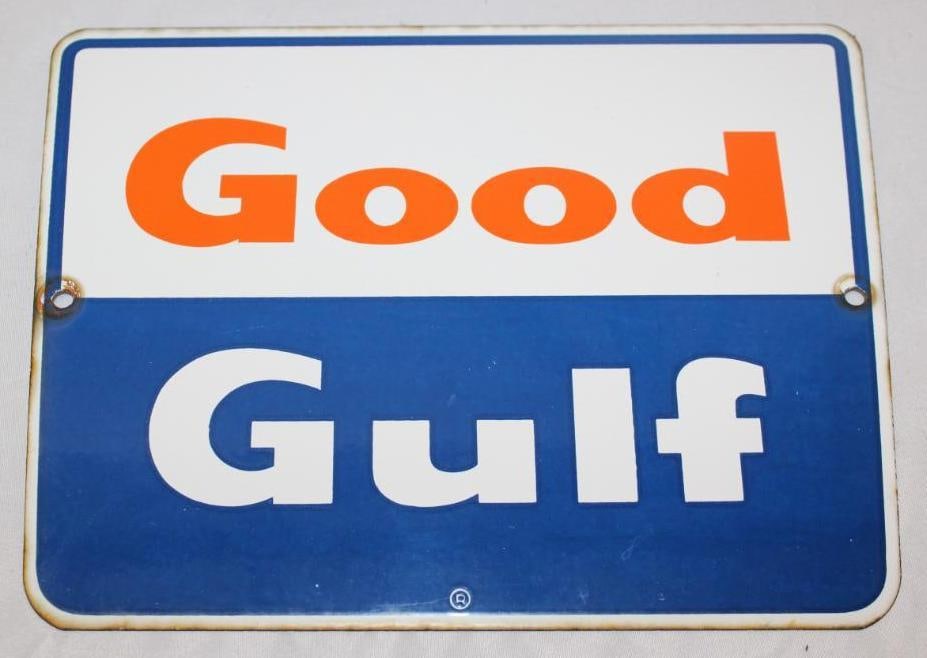 Good Gulf Porcelain Gas Pump Plate Sign (1 of 2)