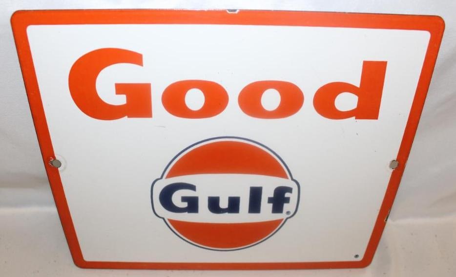 Good Gulf Porcelain Gas Pump Plate Sign (1 of 2)