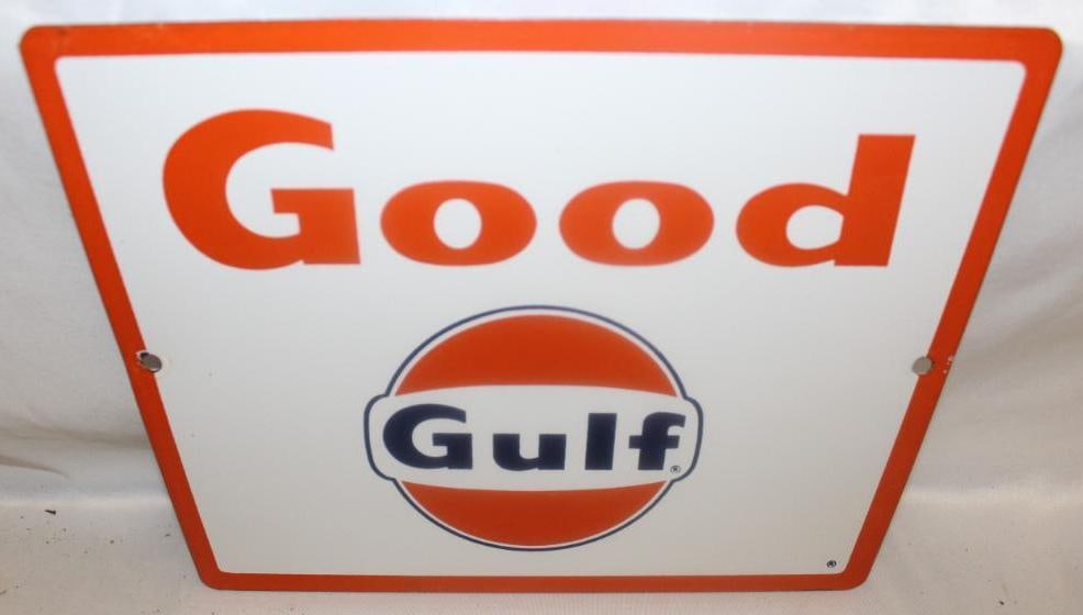 Good Gulf Porcelain Gas Pump Plate Sign (1 of 2)