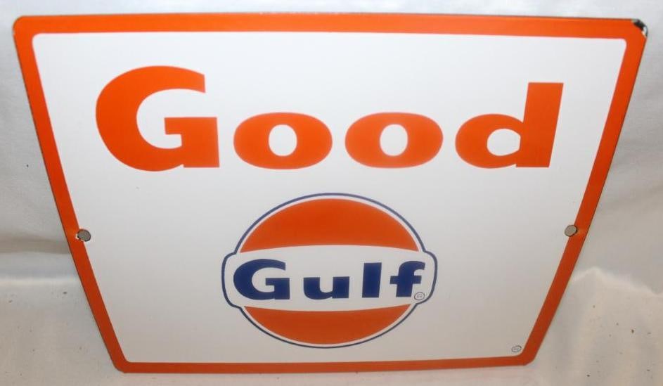 Good Gulf Porcelain Gas Pump Plate Sign (1 of 2)