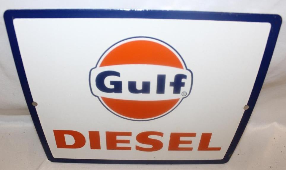 Gulf Diesel Porcelain Gas Pump Plate Sign (1 of 2)