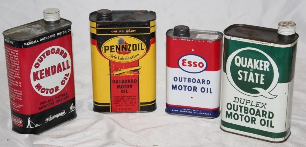 Group of 4 1qt Outboard Motor Oil Cans Kendall, Pennzoil, Esso, Quaker State (1 of 3)