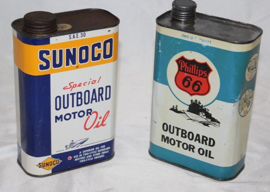 Group of 2 1qt Outboard Motor Oil Cans Sunoco, Phillips 66 (1 of 4)