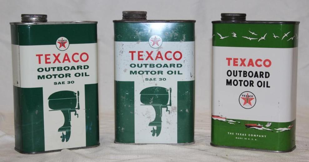 Group of 3 Texaco 1 Quart Outboard Motor Oil Cans (1 of 4)