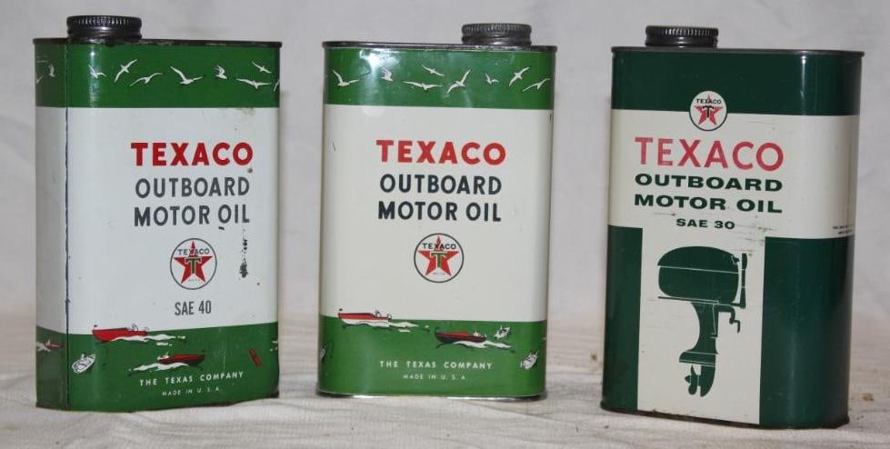 Group of 3 Texaco 1 Quart Outboard Motor Oil Cans (1 of 3)