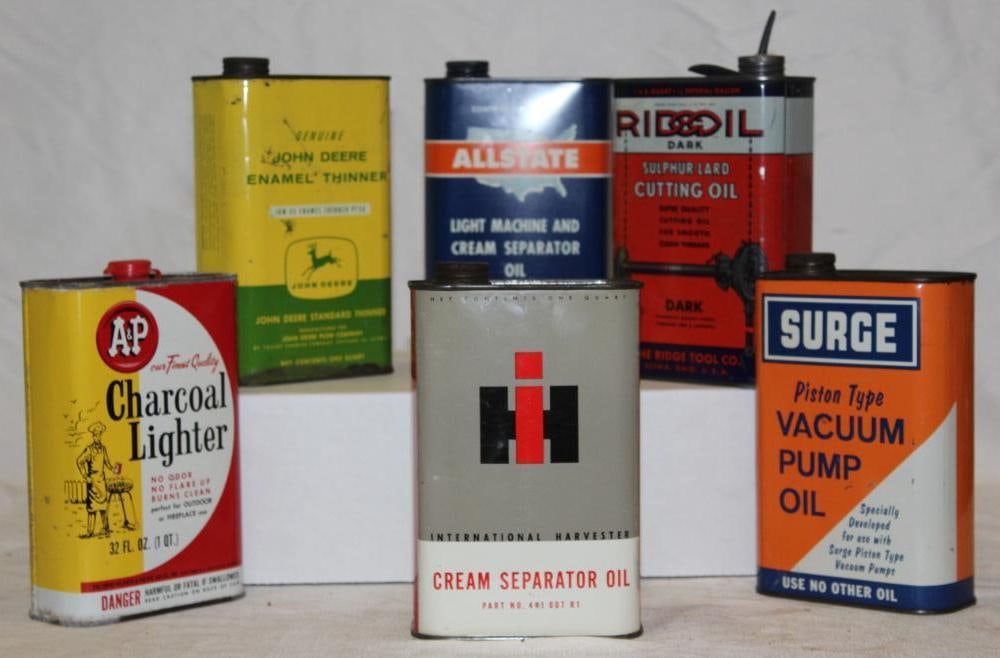 Group of 6 1 Quart Oil Cans International Harvester, John Deere, Allstate (1 of 4)