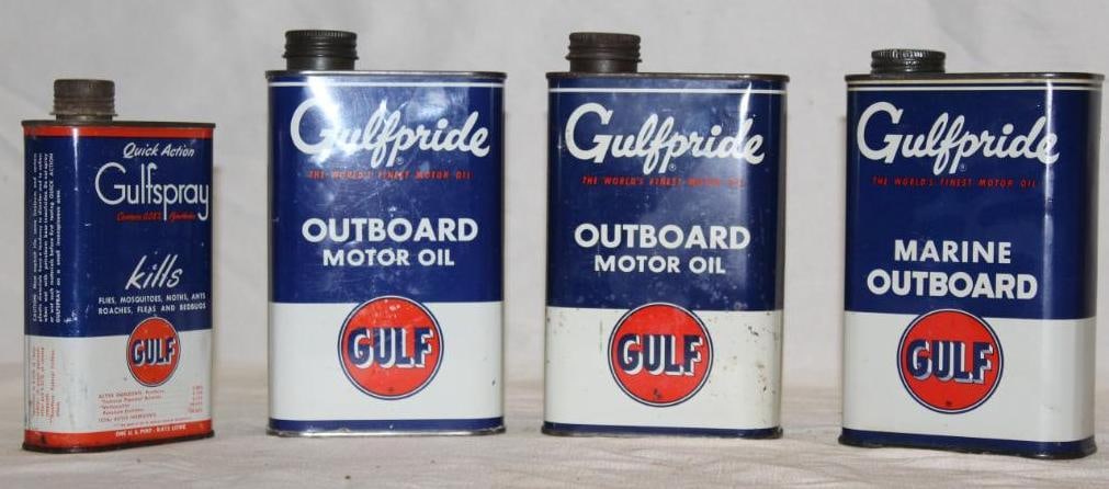 Group of 4 Gulf Gulfpride 1 Quart Outboard Motor Oil Cans (1 of 4)