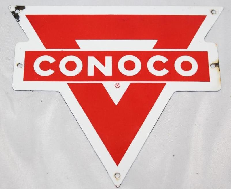 Red Conoco Porcelain Gas Pump Plate Sign (1 of 2)