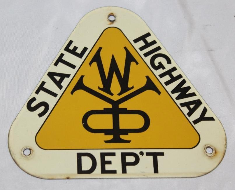 Wyoming State Highway Department Porcelain Truck Door Sign (1 of 2)