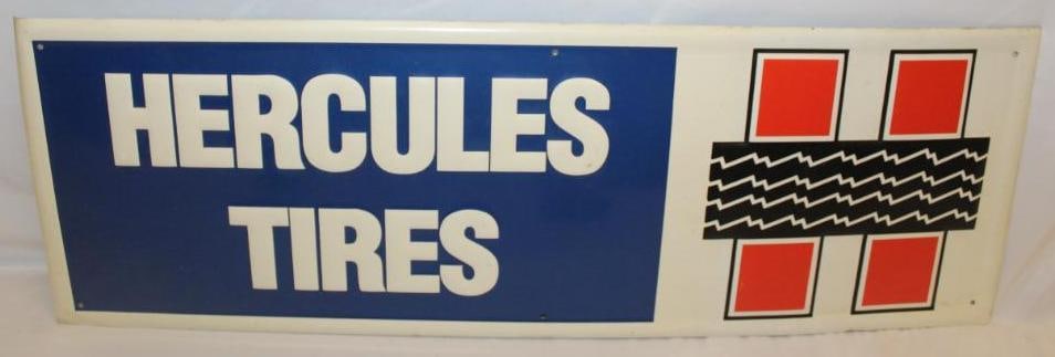 Hercules Tires Embossed Tin Advertising Sign: 36" x 12". It is in good condition with only some minor wear.