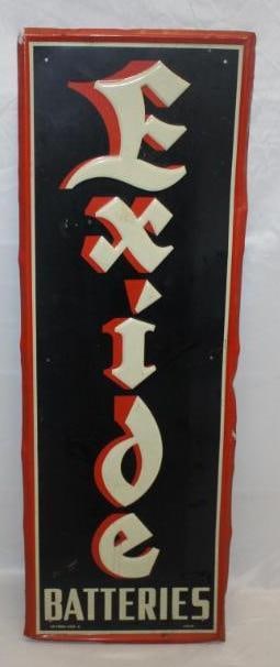 Exide Batteries Vertical Embossed Tin Advertising Sign - Small Version (1 of 6)