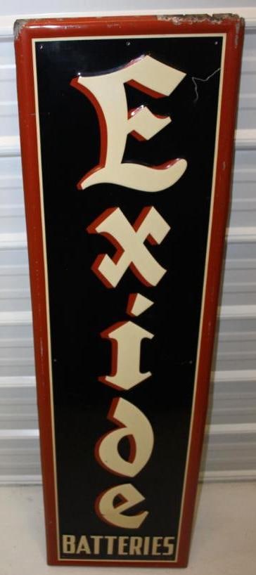 Exide Batteries Vertical Embossed Tin Advertising Sign - Large Version (1 of 6)
