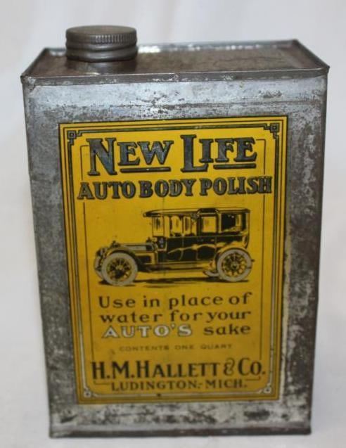 Graphic New Life Auto-Body Polish Quart Can: It in in excellent condition with only minor wear.