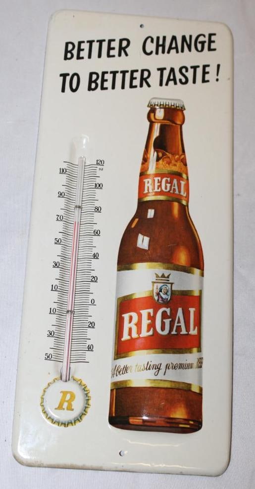 Regal Beer Embossed Metal Advertising Thermometer (1 of 2)