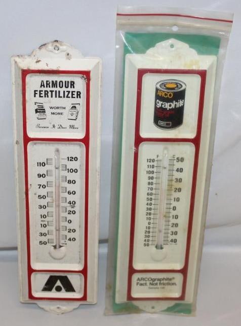 Group of 2 Metal Advertising Thermometers; Armour Fertilizers and ARCO (1 of 4)