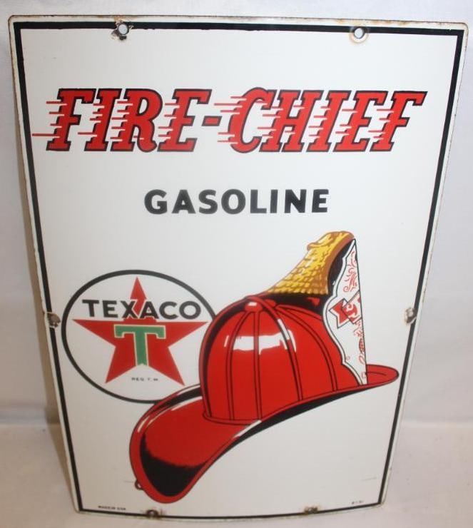 Texco Fire Chief Porcelain Gas Pump Plate Sign (1 of 5)