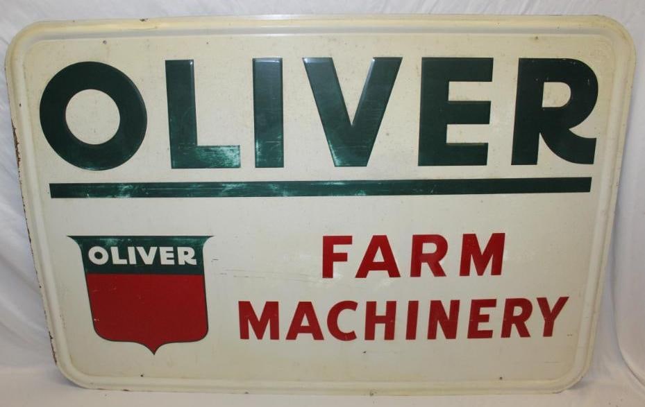 Large Oliver Tractors Farm Machinery Embossed Dealership Advertising Sign (1 of 6)