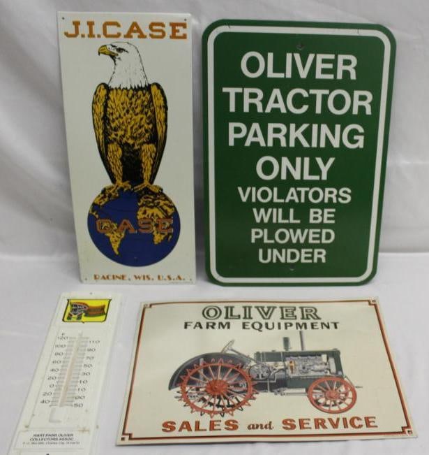 Group of 4 Oliver and Case Tractor Advertising Tin Fantasy Signs (1 of 4)