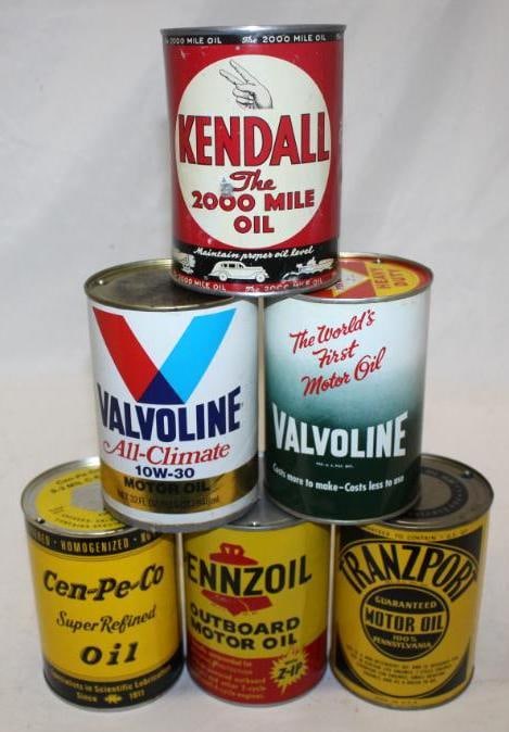 Group of 6 Pennzoil, Cen-Pe-Po, Kendall,  Metal One Quart Oil Cans (1 of 2)