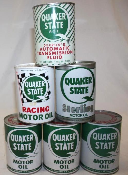 Group of 6 Quaker State Metal One Quart Oil Cans (1 of 2)