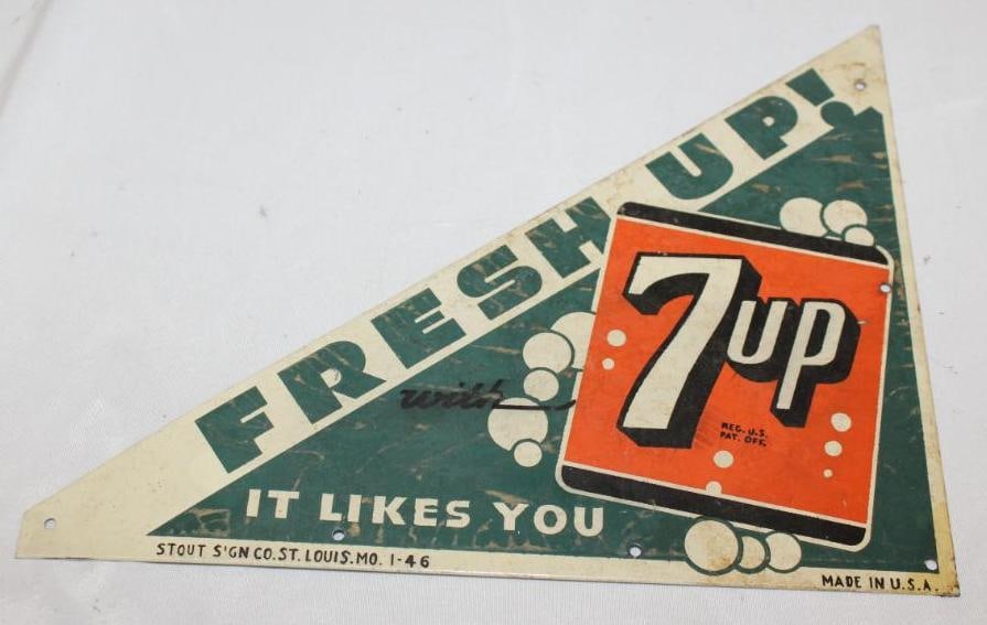 "Fresh Up" 7-Up Advertising Door Sign SST (1 of 3)