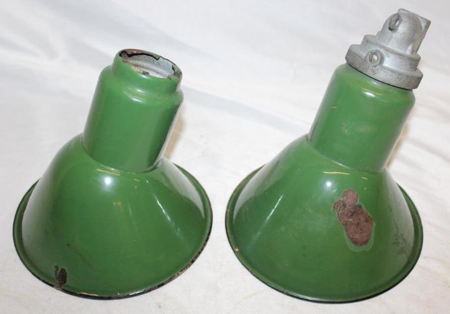 Group of 2 Green Porcelain Service Station Light Shades (1 of 4)