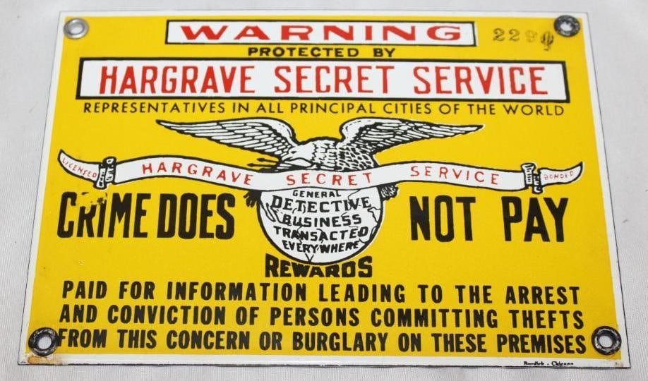Hargrave Secret Service Porcelain Security Sign (1 of 3)