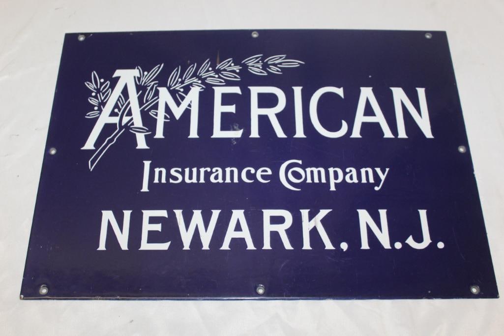 American Insurance Newark, NJ Porclain Advertising Sign (1 of 2)