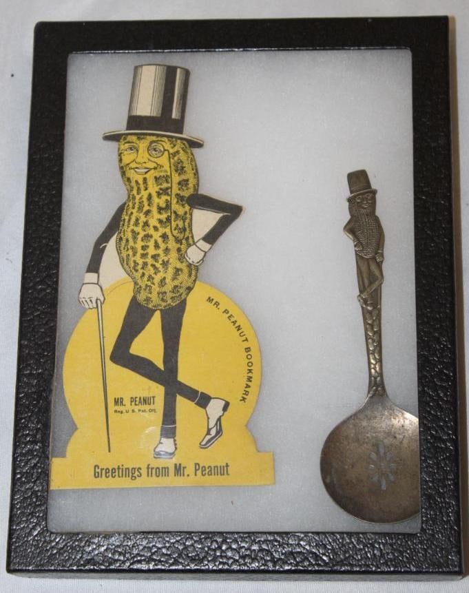 Group of 2 Mr Peanut Advertising Display Items 1 Figural Spoon 1 Die Cut Cardboard Display (1 of 3)