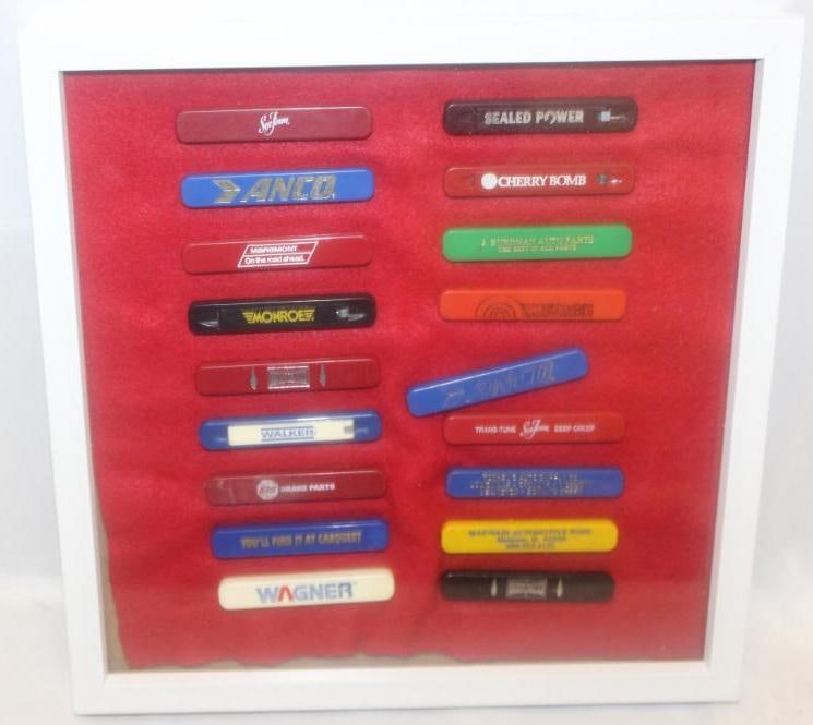 Group of 18 Advertising Knives with Frame; Champion, Monroe, Anco, Seal Power: All displayed in a frame. 13" x 13"