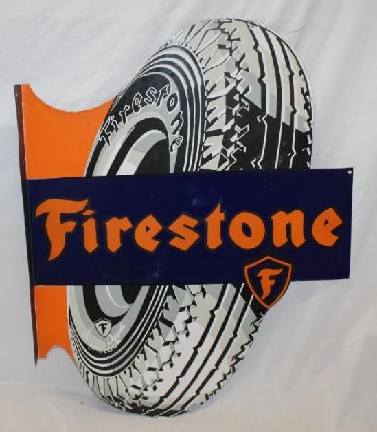 Firestone Tires Advertising Porcelain Flange Sign - Reproduction (1 of 8)