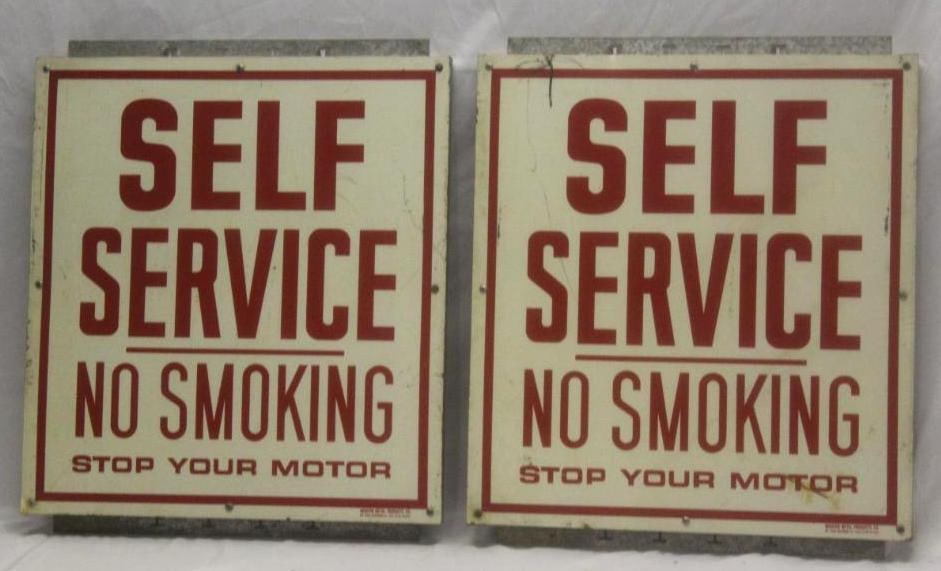 Group of 2 Self Service No Smoking "Stop Your Motor" Gas Station Signs (1 of 4)