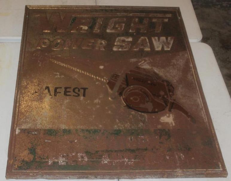 Large Wright Power Saw Chainsaw Embossed Metal Advertising Sign (1 of 5)