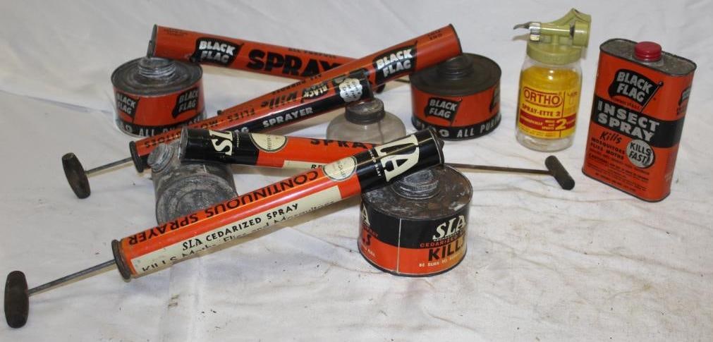 Group of 7 Bug Spray Cans and Bottles Black Flag, Ortho (1 of 2)