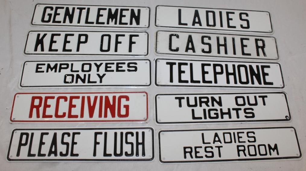 Group of 10 Embossed Metal Workplace Signs (1 of 2)