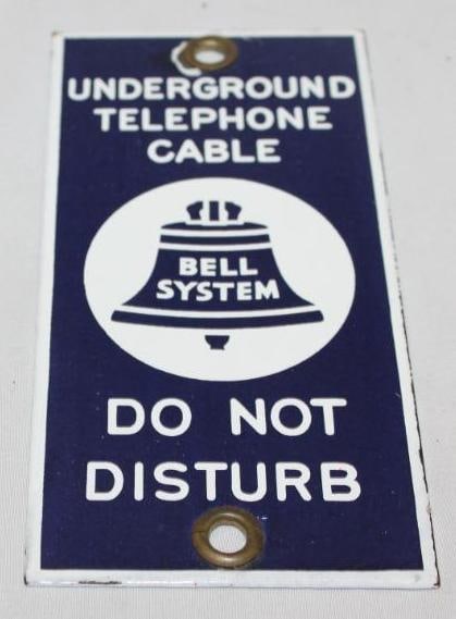Underground Telephone Service Porcelain Advertising Sign: There is a chip at the top mounting hole and some along the edge. 7" x 3.5" Single Sided